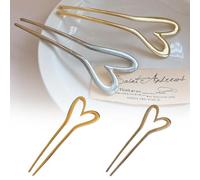 2Pcs U Shaped Hairpin,Metal U Shaped Hair Pins,Heart Hair Sticks Hairpin French Hair Pin, Hair Pins,2 Prong Bun Updo Hair Fork Hair Sticks for Women Hair Pins Hairstyle Hair Care Accessories (silver)