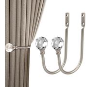 2Pcs U Shaped Metal Curtain Holdbacks Acrylic Crystal Ball Tie Backs Wall Mounted Drapery Tiebacks Curtains Holder for Home Decor,Fixed Curtain, Hanging Items Silver