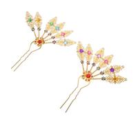 2pcs U Shaped Metal Leaf Hair Pin Golden Vintage Ethnic Style | Rhinestone Accent, Resistant to Fading and Daily Wear, for Parties and Chinese New Year, Women