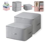 2Pcs Ultra Space Saving Self Compression Storage Bag, Duvet Storage Bag, Premium Satin Compression Storage Bags with Zipper, Packaging Bags for Comforters Clothes (Grey, L+XL）