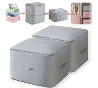 2Pcs Ultra Space Saving Self Compression Storage Bag, Duvet Storage Bag, Premium Satin Compression Storage Bags with Zipper, Packaging Bags for Comforters Clothes (Grey, XL+XL)
