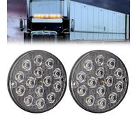 2PCS Ultra-Thin Emergency Warning Lights Hi/Lo/Flashing 3Modes, 16LED Side Warning Light 12V 24V Side Signal Light Flashing Strobe Light Indicators for Truck Trailer Caravan Van(Amber) (Amber, Round)