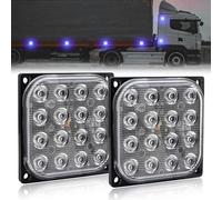 2PCS Ultra-Thin Emergency Warning Lights Hi/Lo/Flashing 3Modes, 16LED Side Warning Light 12V 24V Side Signal Light Flashing Strobe Light Indicators for Truck Trailer Caravan Van(Amber) (Blue, Square)