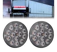 2PCS Ultra-Thin Emergency Warning Lights Hi/Lo/Flashing 3Modes, 16LED Side Warning Light 12V 24V Side Signal Light Flashing Strobe Light Indicators for Truck Trailer Caravan Van(Amber) (Red, Round)