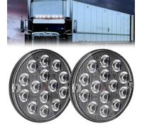 2PCS Ultra-Thin Emergency Warning Lights Hi/Lo/Flashing 3Modes, 16LED Side Warning Light 12V 24V Side Signal Light Flashing Strobe Light Indicators for Truck Trailer Caravan Van(Amber) (White, Round)