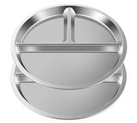 2Pcs Unbreakable Divided Portion Plates, Stainless Steel Round Divided Plates Tray, 3 Sections Divided Cafeteria Tray for Kids Adults Picky Eaters Food Controller Campers and Portion Control