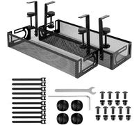 2PCS Under Desk Cable Management Tray, No Drilling Required, Metal Grid Cable Tray with Clip Seat Side Opening, Wire Management Tray, Home Office Internet Cafe Kitchen Wire Organizer Black