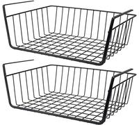 2Pcs Under Shelf Hanging Metal Wire Storage Basket Black Under Cabinet Shelf Organiser for Kitchen Office Pantry Bathroom Cabinet 30cm x 22cm x 13.5cm