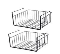 2Pcs Under Shelf Storage Basket, Under Cabinet Storage Wire Basket Organizer Fit Dual Hooks for Kitchen Pantry Desk Bookshelf Cupboard (Black)
