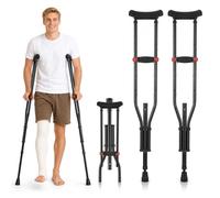 2PCS Underarm Crutches for Adults, 99-160cm 9-Level Height Adjustable Foldable Lightweight Crutches for Men & Women, Stainless Steel Crutches with Comfort Padding, Anti-Slip Rubber Base