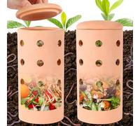 2pcs Underground Compost Bin 10 * 4.13 * 4.13Inch Garden Worm Farm Outdoor for Organic Refuse Red Pottery Ceramics Compost Bin with Holes and Lid Clay for Garden