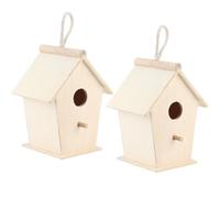 2Pcs Unfinished Wood Birdhouse, Hanging Bird Houses Nests Cage with Perch Stand for Outdoor Outside Finch Bluebird Hummingbird Perching