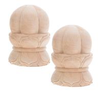 2pcs Unfinished Wood Carved Lotus Finials for Stair Columns and Rails | Solid Hardwood, Hand Carved Detailing, Stable Support for Buddha Statues, Craft Workshop, Study Areas