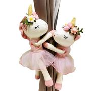 2PCS Unicorn Curtain Tiebacks, Soft Knitting Fabric Cute Cartoon Animals Curtain Holdbacks Holder Straps with Elastic Button, Curtain Tie Backs for Bedroom Home Decor Pink
