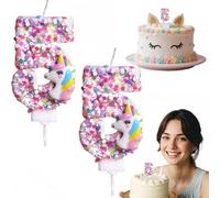 2PCS Unicorn Number 5 Birthday Candle,Pink Glittering Cake Topper with Sequins,Birthday Cake Candles for Themed Party Decorations,Unicorn Decorations for Anniversary,Party,Cute,Exquisite,Shiny