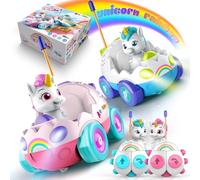 2Pcs Unicorn Toys RC Race Car for Toddler Age 18 Months+ Removable Dolls Remote Control Car Toys for Girls with Horn Sound, Music & Flashing Lights My First Remote Control Toys Car Birthday Gift