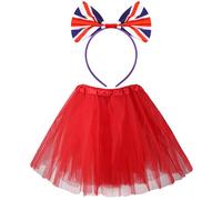 2Pcs Union Jack Costume Set with Union Headband Tutu Skirt for 3-10y Kids British National Day Royal Event Indoor or Outdoor Street Party