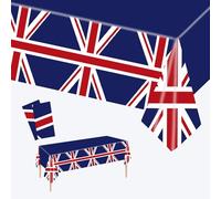 2Pcs Union Jack Party Decorations Tablecloths,137*274cm Union Jack Table Cloth Plastic Tablecover,United Kingdom Tablecloth Britain Table Cloth for for 80 Years Victory In Europe WW2 1945-2025 Decor