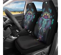 2Pcs Universal Car Seat Cover Boho Mandala Elephant Printed All Seasons Classic Drivers Seat Protector, For Sedans, Cars, Suv, Trucks