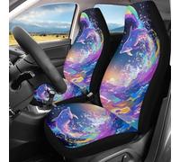 2Pcs Universal Car Seat Cover Dolphin Rainbow Print Soft Classic Drivers Seat Protector, For Sedans, Cars, Trucks, Suv