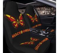 2Pcs Universal Car Seat Cover Vintage Macedonia Macedonian Flag Butterfly Comfortable Waterproof Auto Front Seat Cover, For Trucks, Sedans, Most Automotive