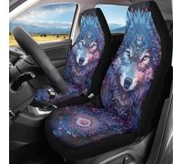 2Pcs Universal Car Seat Cover Wolf Printed Boho Mandala Scratch-Proof All Seasons Universal Fit Vehicle Seat Cover, For Cars, Accessories, Most Automotive, Trucks