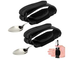 2PCS Universal Cuff Utensil Adjustable Holder Strap for Hand Grip, Adaptive Utensils Aids Spoon Fork Holder Strip, for Parkinson and Weak Grip Patient Disabled Adaptive Equipment