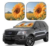 2pcs Universal Fit Windshield Sunshade â€“ Foldable Car Front Window Sun Visor for Auto, Medium Sedan, Truck, SUV Bee On A Sunflower