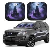 2pcs Universal Fit Windshield Sunshade â€“ Foldable Car Front Window Sun Visor for Auto, Small Sedan, Truck, SUV Witch Castle