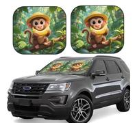 2pcs Universal Fit Windshield Sunshade - Foldable Car Front Window Sun Visor for Auto, Large Sedan, Truck, SUV Cute Monkeys