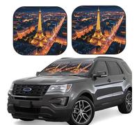2pcs Universal Fit Windshield Sunshade - Foldable Car Front Window Sun Visor for Auto, Large Sedan, Truck, SUV Eiffel Tower
