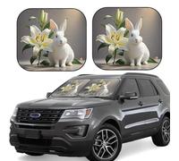 2pcs Universal Fit Windshield Sunshade - Foldable Car Front Window Sun Visor for Auto, Large Sedan, Truck, SUV White Rabbit and Lilies