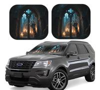 2pcs Universal Fit Windshield Sunshade - Foldable Car Front Window Sun Visor for Auto, Large Sedan, Truck, SUV Witch Castle (2)