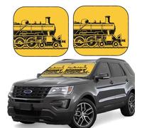 2pcs Universal Fit Windshield Sunshade - Foldable Car Front Window Sun Visor for Auto, Large Sedan, Truck, SUV Yellow Steam Train