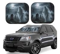 2pcs Universal Fit Windshield Sunshade - Foldable Car Front Window Sun Visor for Auto, Large Sedan, Truck, SUV Cool Halloween Ghost