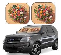 2pcs Universal Fit Windshield Sunshade - Foldable Car Front Window Sun Visor for Auto, Large Sedan, Truck, SUV Boho Leaf Floral