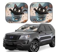 2pcs Universal Fit Windshield Sunshade - Foldable Car Front Window Sun Visor for Auto, Large Sedan, Truck, SUV Black Cat