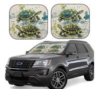 2pcs Universal Fit Windshield Sunshade - Foldable Car Front Window Sun Visor for Auto, Large Sedan, Truck, SUV Two Turtles Watercolor Splash