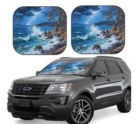 2pcs Universal Fit Windshield Sunshade - Foldable Car Front Window Sun Visor for Auto, Large Sedan, Truck, SUV Blue Lake Tahoe