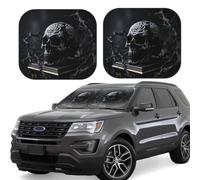 2pcs Universal Fit Windshield Sunshade - Foldable Car Front Window Sun Visor for Auto, Medium Sedan, Truck, SUV Black Floral Skull