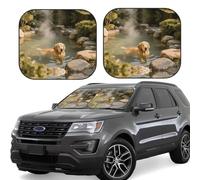 2pcs Universal Fit Windshield Sunshade - Foldable Car Front Window Sun Visor for Auto, Medium Sedan, Truck, SUV Underwater Dog