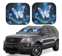 2pcs Universal Fit Windshield Sunshade - Foldable Car Front Window Sun Visor for Auto, Medium Sedan, Truck, SUV Butterflies and Mushrooms