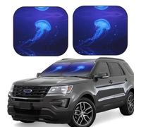 2pcs Universal Fit Windshield Sunshade - Foldable Car Front Window Sun Visor for Auto, Small Sedan, Truck, SUV Blue Jellyfish