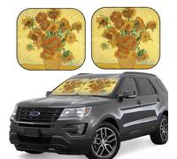 2pcs Universal Fit Windshield Sunshade - Foldable Car Front Window Sun Visor for Auto, Small Sedan, Truck, SUV Van Gogh Art