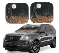 2pcs Universal Fit Windshield Sunshade - Foldable Car Front Window Sun Visor for Auto, Small Sedan, Truck, SUV Black Forest Japanese Moon