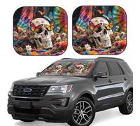 2pcs Universal Fit Windshield Sunshade - Foldable Car Front Window Sun Visor for Auto, Small Sedan, Truck, SUV Butterfly Skull Hippie