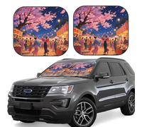 2pcs Universal Fit Windshield Sunshade - Foldable Car Front Window Sun Visor for Auto, Small Sedan, Truck, SUV Asian Cherry Blossom
