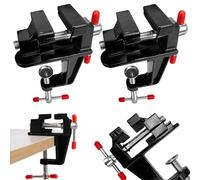 2Pcs Universal Mini Table Bench Vice Clamp Small Walnut Clamps Workbench Carving Drill Press Clamping Vise for Jewelry Model Making DIY Repairs Modelling Painting and Crafting-Black (Aluminum Alloy)