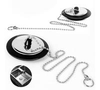 2Pcs Universal Sink Plug, Kitchen & Bathroom Sink Plug Replacement, Drain Stopper Bath Plug with 40cm Stainless Steel Chain