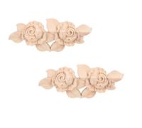 2PCS Unpainted Decorative Carved Decals, Wood Carved Appliques Onlay Carved Corner Onlay Applique Door Cabinet Rose Unpainted European Style 16x6.5cm